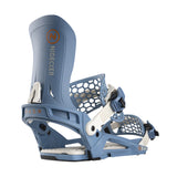 Nidecker Kaon Snowboard Binding - A blue snowboard binding with a white honeycomb pattern on the straps and an orange logo on the top of the binding.