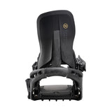 Nidecker Supermatic Carbon Snowboard Bindings 2025 - A pair of black snowboard bindings with a carbon fiber base and silver screws.