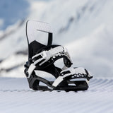 Nidecker Prime Youth Snowboard Bindings 2025 - A pair of black and white snowboard bindings with a geometric pattern on the straps.
