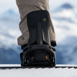 Nidecker Supermatic Carbon Snowboard Bindings - A pair of black snowboard bindings with a carbon fiber base plate and silver screws.