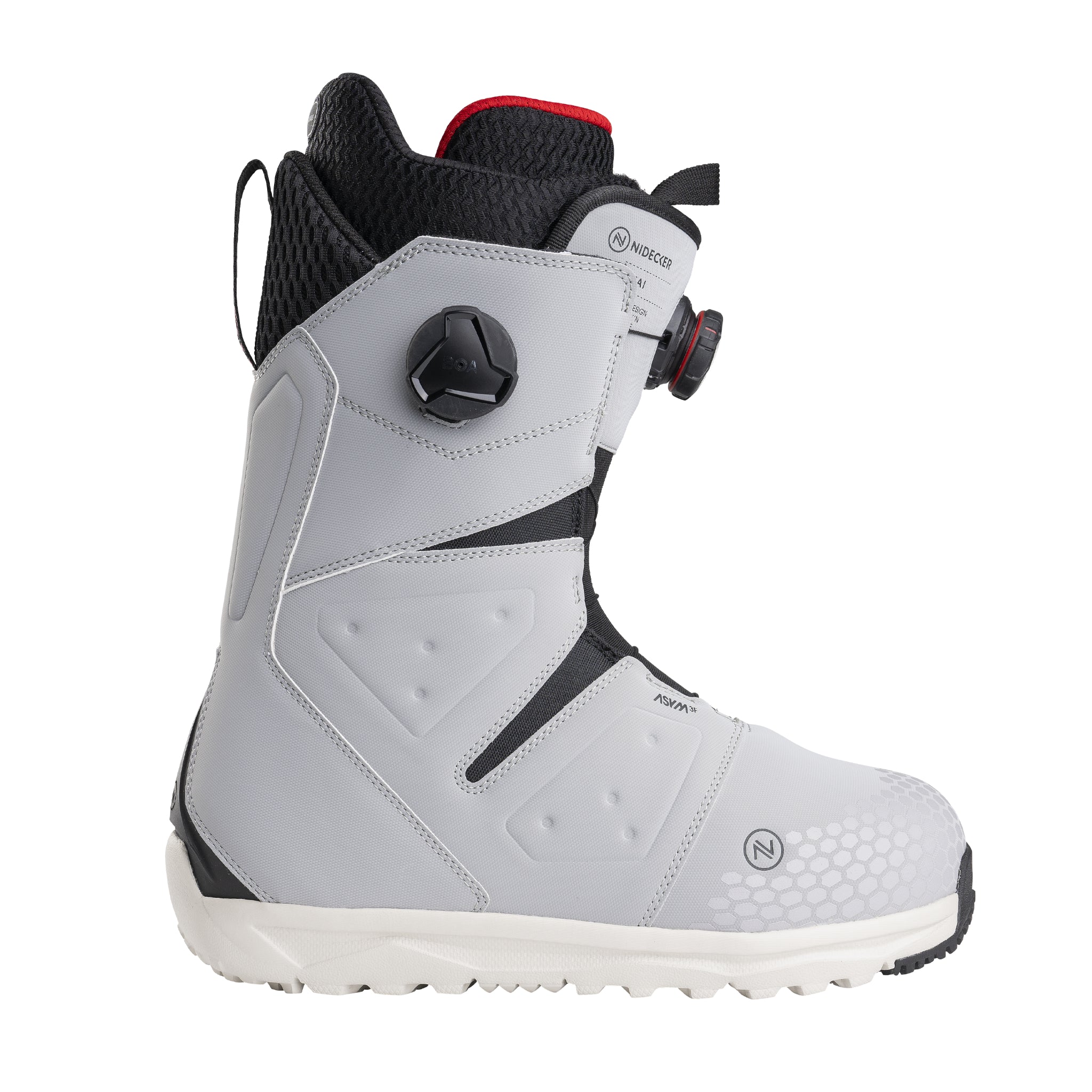 Nidecker Women's Altai Snowboard Boot 2025 - A white snowboard boot with a black strap and buckle on the side, featuring a textured pattern on the toe cap.