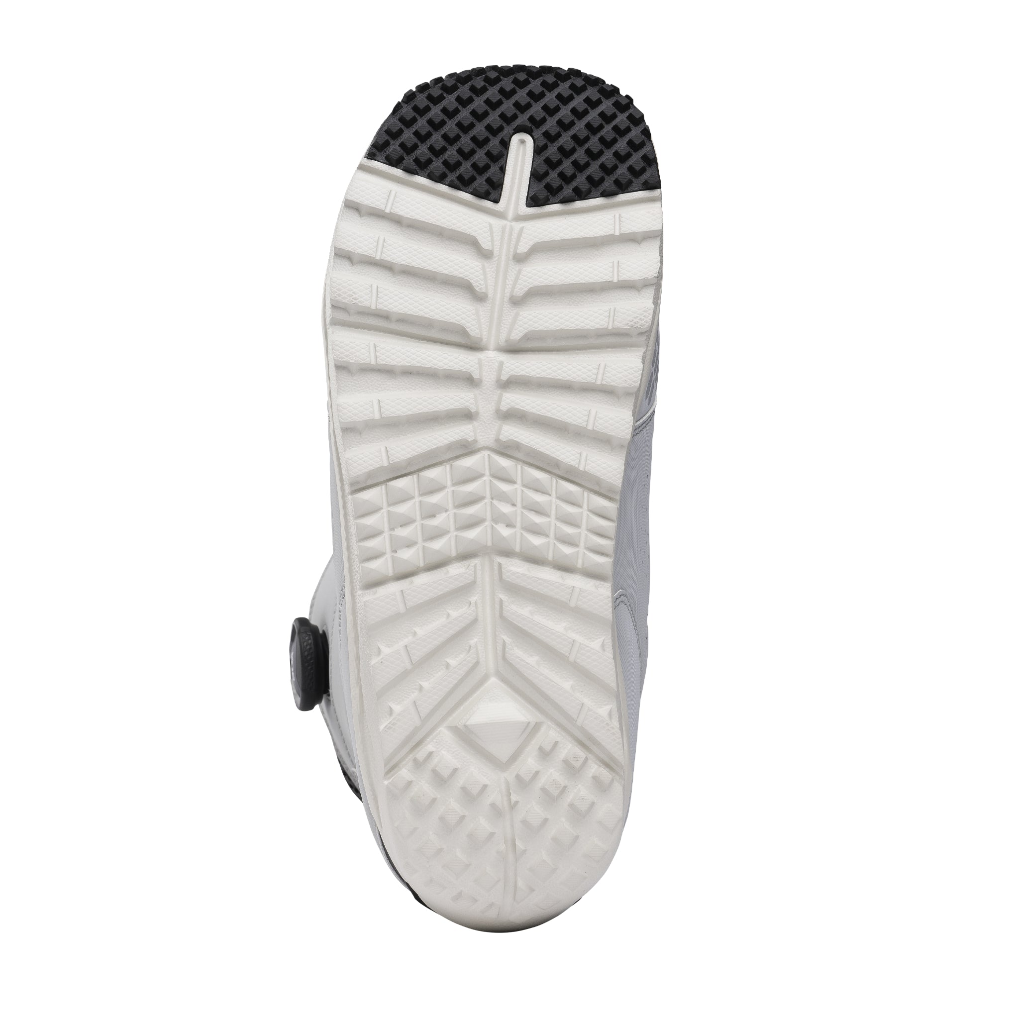 Nidecker Men's Altai Snowboard Boot 2025 - A white snowboard boot with a black strap and buckle on the side, viewed from the bottom.