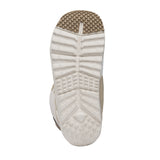 Nidecker Women's Cascade Snowboard Boot 2025 - A white snowboard boot with a tan strap and laces, featuring a textured rubber sole.