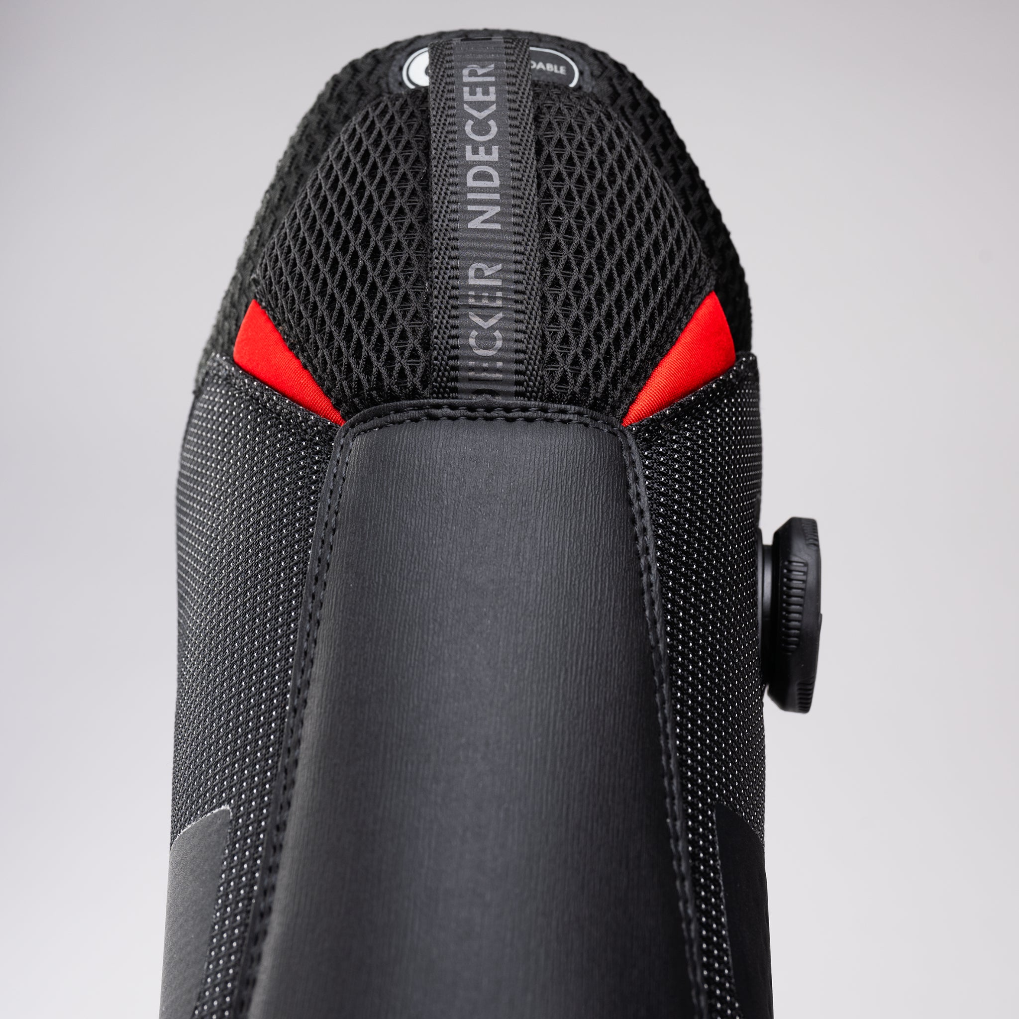 Nidecker Rift APX Men's Snowboard Boots 2025 - Black snowboard boots with red accents and a textured toe cap.