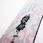 Nidecker Alpha Snowboard 2025 - A snowboard with a black and white abstract design on its top surface.