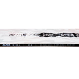 Nidecker Alpha Snowboard 2025 - A white snowboard with a black and grey abstract design on top of it.