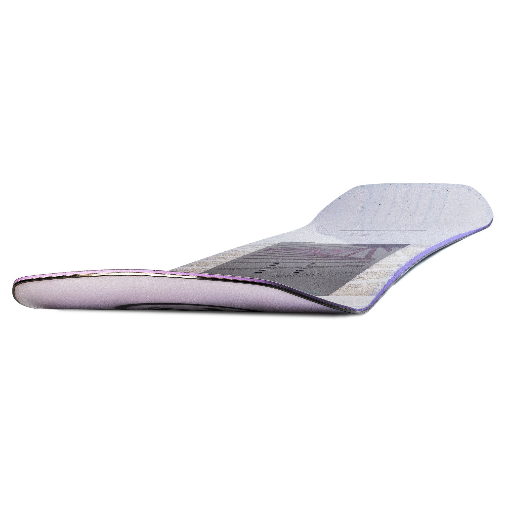 Nidecker Women's Astral Snowboard 2025 - A snowboard with a light-colored wood grain pattern on its top surface and a black stripe along its bottom edge.