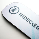 Nidecker Women's Astral Snowboard 2025 - A white snowboard with a black logo featuring an arrow pointing to the right, encircled by a thin line.