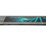 Nidecker Merc Snowboard 2025 - A black snowboard with a blue and yellow geometric pattern on top, viewed from an angle.