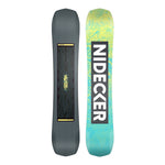 Nidecker Sensor Youth Snowboard 2025 - A gray snowboard with a black and yellow graphic on top, featuring wavy lines and a logo in the center.