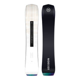 Nidecker Thruster Snowboard 2025 - A black snowboard with a white logo on top and a blue-green gradient at the bottom tip.