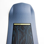 Nidecker Sensor Youth Snowboard 2025 - A blue snowboard with a black graphic design and white lettering, featuring a geometric pattern on its top surface.