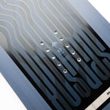 Nidecker Sensor Snowboard 2025 - A blue snowboard with a wavy pattern on top and black bindings.