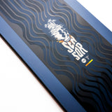 Nidecker Sensor Snowboard 2025 - A navy blue snowboard with a white logo featuring a stylized wave and palm trees, set against a light gray background.