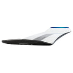 Nidecker Thruster Snowboard 2025 - A white snowboard with a blue stripe on top and black bindings.