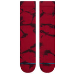 NOsten CREW C Sock - A pair of red crew socks with a black abstract design and blue stripe at the bottom.