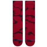 NOsten CREW C Sock - A pair of red crew socks with a black abstract design and blue stripe at the bottom.