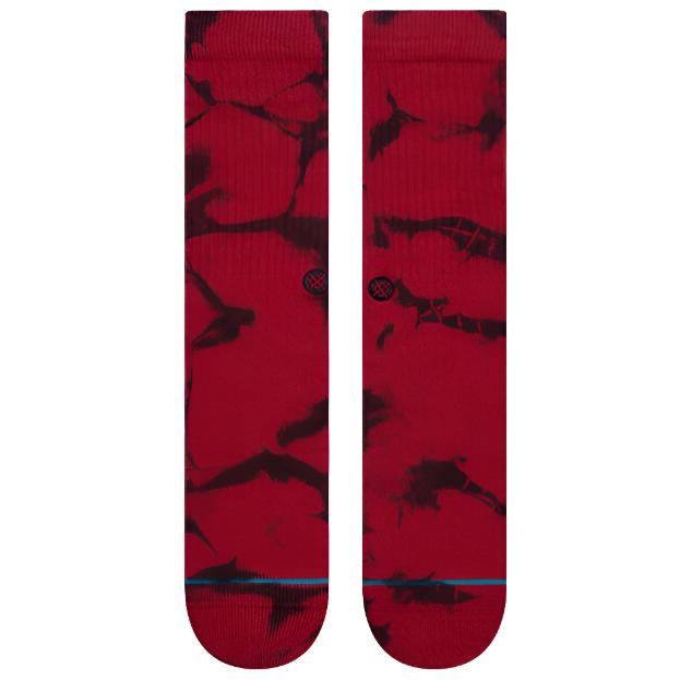 NOsten CREW C Sock - A pair of red crew socks with a black abstract design and blue stripe at the bottom.