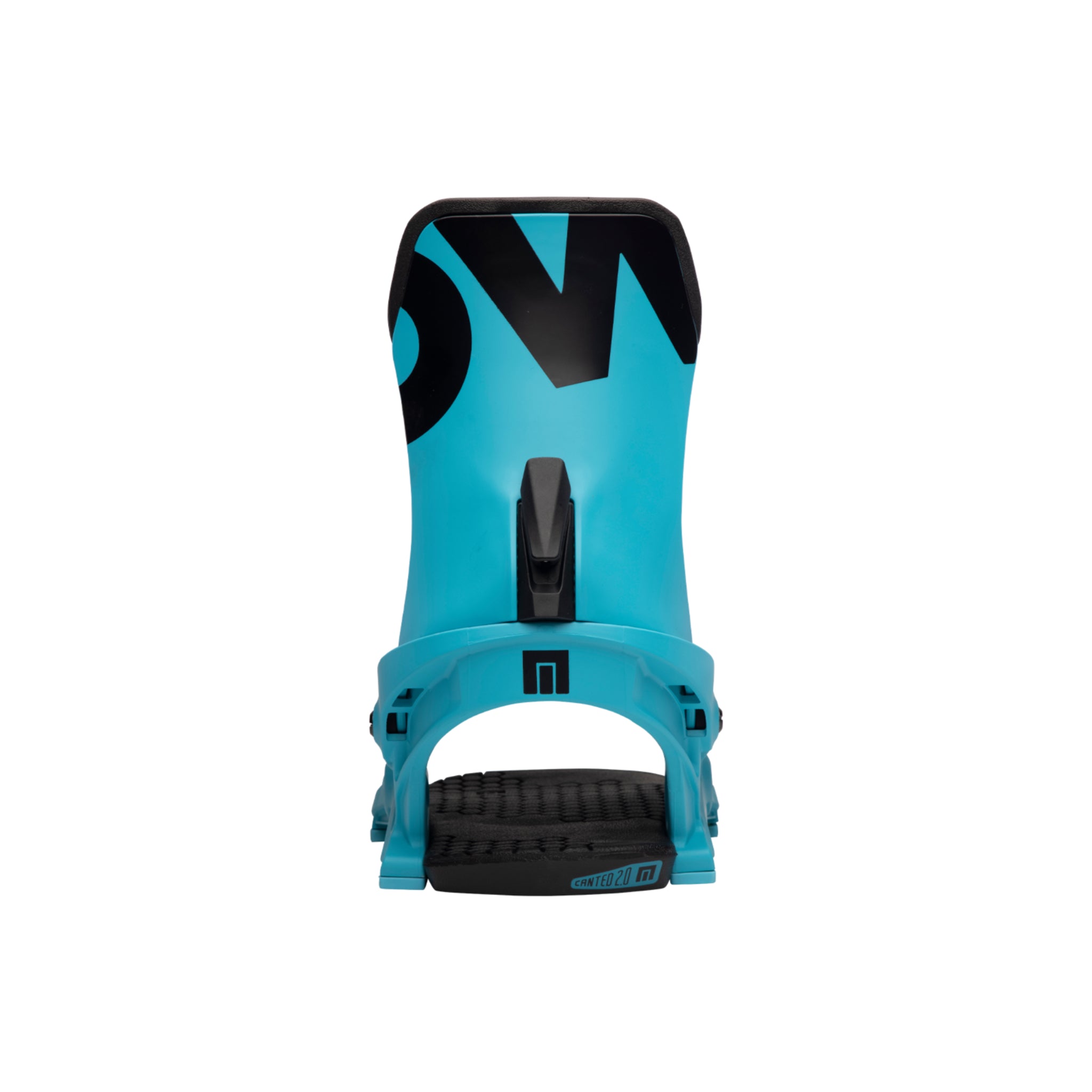Now Men's Select Snowboard Binding 2024 - A light blue snowboard binding with a black logo on top and a black strap.