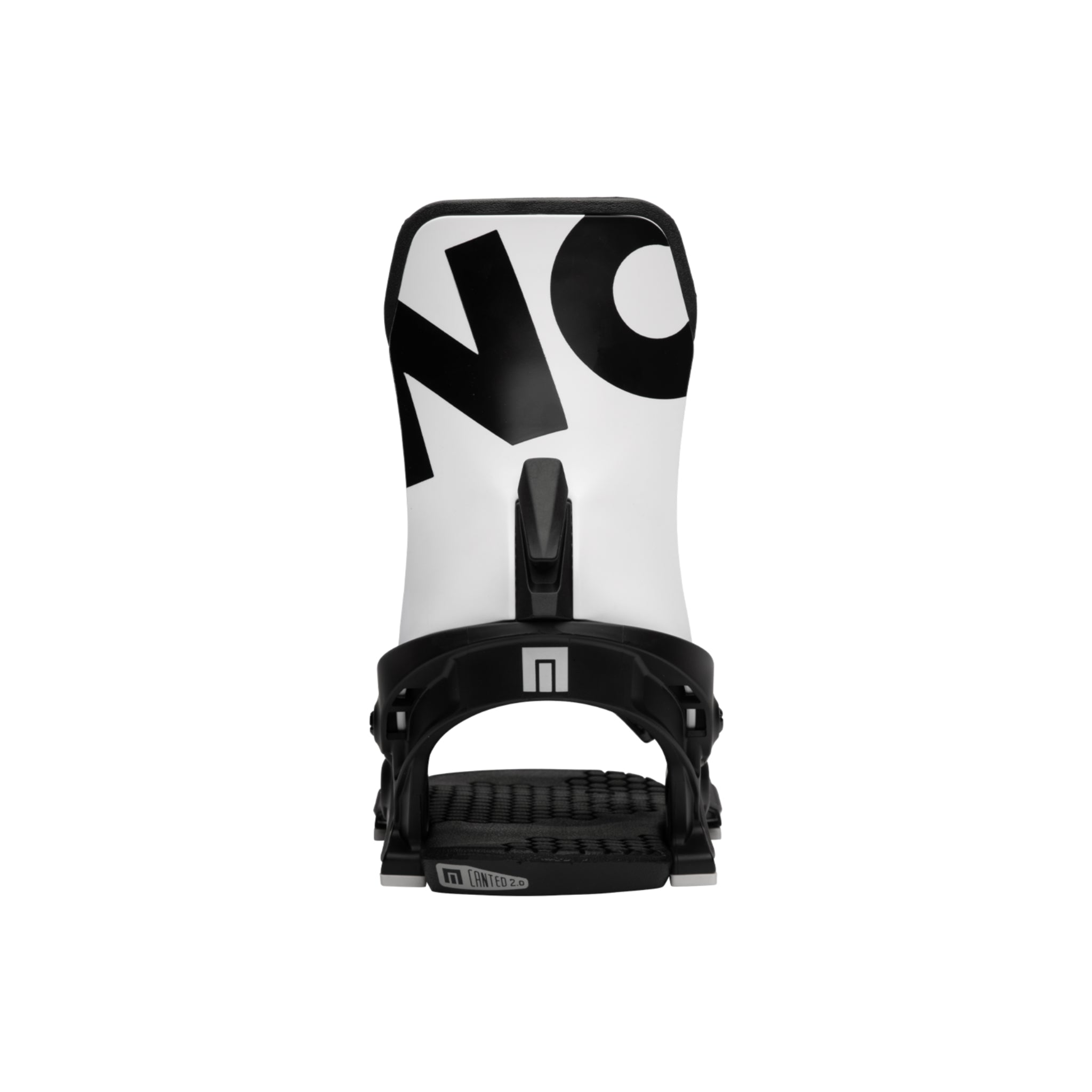 Now Men's Select Snowboard Binding 2024 - A black snowboard binding with a white logo on top and a silver buckle.