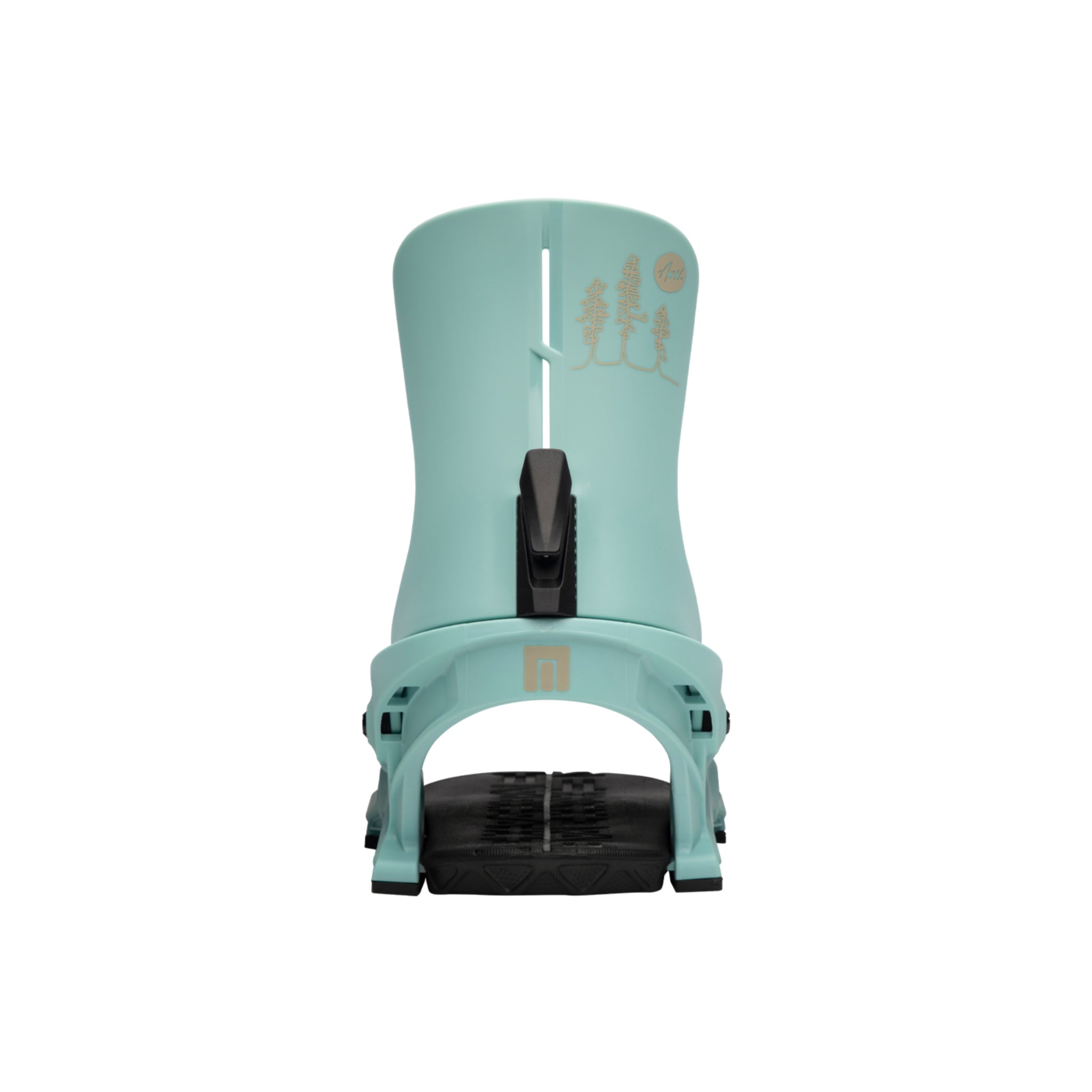 NOW Women's Vetta Snowboard Bindings 2024 - A pair of light blue snowboard bindings with a black strap and silver screws.