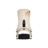 NOW Women's Vetta Snowboard Bindings 2024 - A pair of white snowboard bindings with a brown logo on the top strap and a black baseplate.