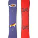 Sims Nub Snowboard 2025 - A purple snowboard with a white gear graphic and "Nub" logo in yellow letters.