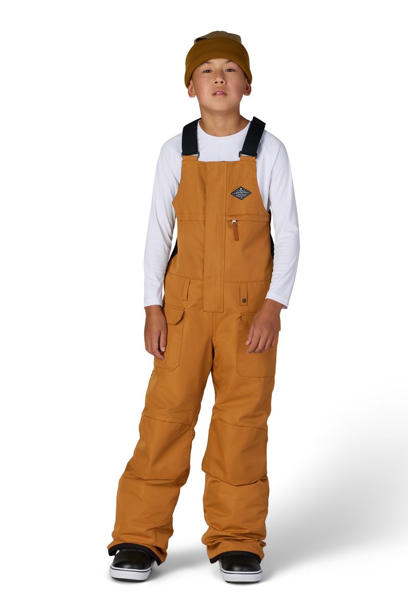 Boys' bronze insulated bib overalls with front pocket and adjustable straps