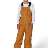Boys' bronze insulated bib overalls with front pocket and adjustable straps