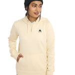 Burton Women's Oak Pullover Hoodie 2025 - A cream-colored hoodie with a small black logo featuring a mountain peak and the word "BURTON" in lowercase letters on the left chest area.