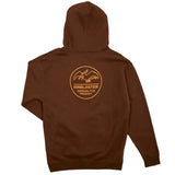 Airblaster OFP Hoodie 2025 - A brown hoodie with a white logo featuring two pterodactyls and the letters "AB" in between them.