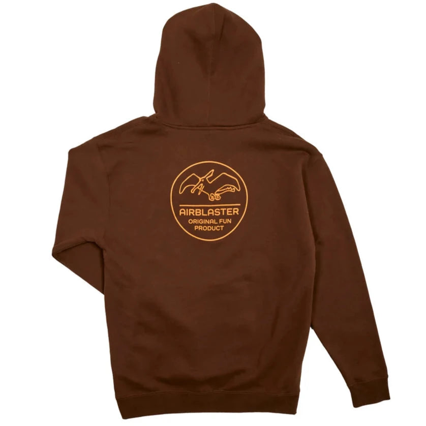 Airblaster OFP Hoodie 2025 - A brown hoodie with a white logo featuring two pterodactyls and the letters "AB" in between them.