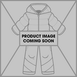 Obermeyer Junior's Quinn Insulated One-Piece Suit 2025 - A light gray snowsuit with a hood, featuring a quilted pattern and two zippered pockets on the front.