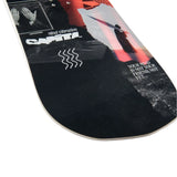 CAPITA - The Outsiders Snowboard 2025 is shown from a top-down perspective, featuring a black background with white and red graphics.