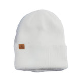 PEARL FUZZY KNIT BEANIE 2024 - A white beanie with a fuzzy texture and pearl-colored accents.