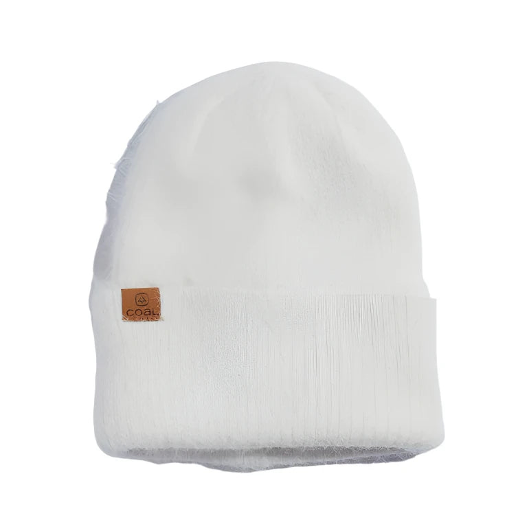 PEARL FUZZY KNIT BEANIE 2024 - A white beanie with a fuzzy texture and pearl-colored accents.