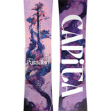 CAPiTA Women's Paradise Snowboard 2025 - A snowboard with a purple background and a tree design featuring pink flowers, blue leaves, and branches.