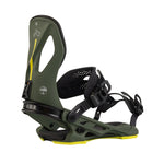 Arbor Cypress Pat Moore Snowboard Binding 2025 - A green snowboard binding with a black strap and yellow accents on the baseplate.