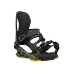 Arbor Cypress Pat Moore Snowboard Binding 2025 - A green snowboard binding with a black strap and buckle, featuring a textured pattern on the baseplate.