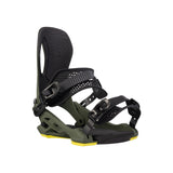 Arbor Cypress Pat Moore Snowboard Binding 2025 - A green snowboard binding with a black strap and buckle, featuring a textured pattern on the baseplate.