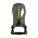 Arbor Cypress Pat Moore Snowboard Binding 2025 - A dark green snowboard binding with a white logo and yellow accents on the baseplate.