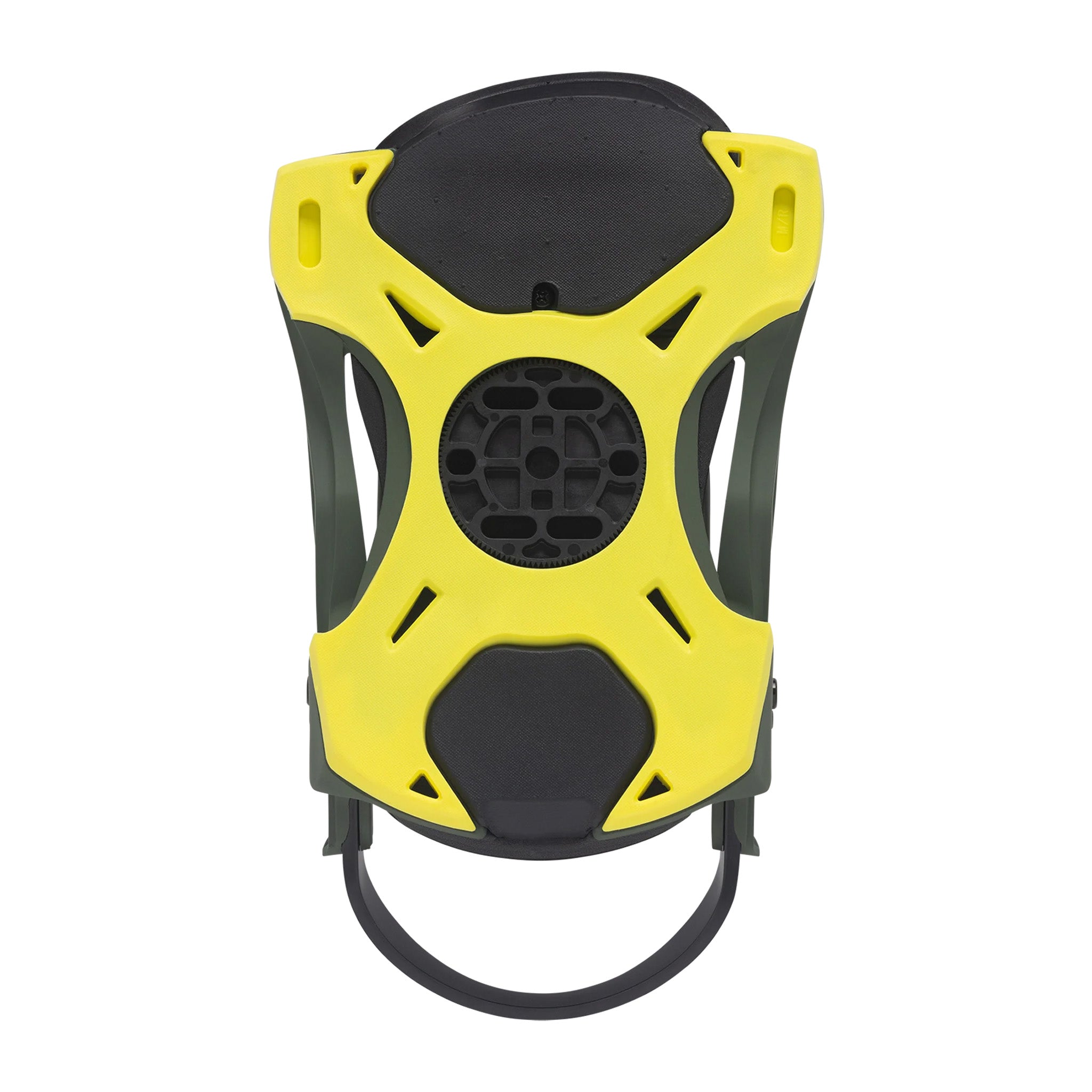 Arbor Cypress Pat Moore Snowboard Binding - A black snowboard binding with a circular logo on top, featuring a white and gray design.