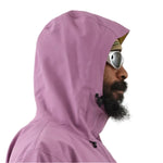 Airblaster Phatstripe Shell Jacket 2025 - A dusty rose-colored jacket with a hood and black drawstrings.
