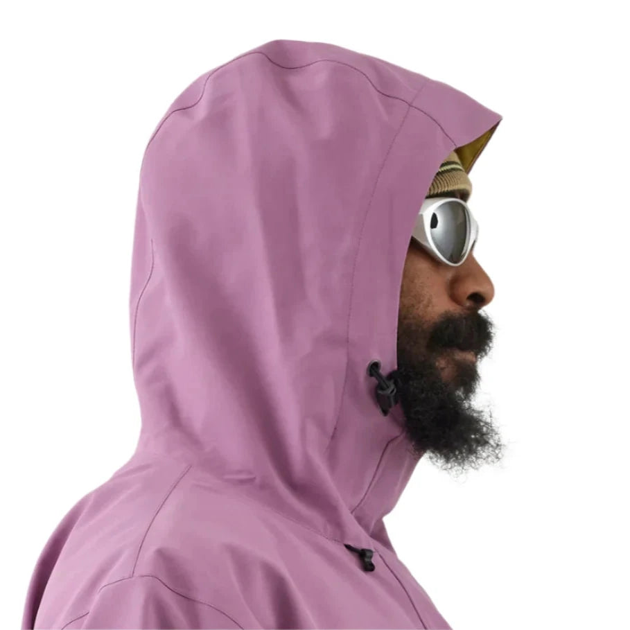 Airblaster Phatstripe Shell Jacket 2025 - A dusty rose-colored jacket with a hood and black drawstrings.