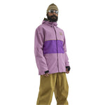 Airblaster Phatstripe Shell Jacket 2025 - A purple and black jacket with a striped pattern on the front, worn by a model in this image.