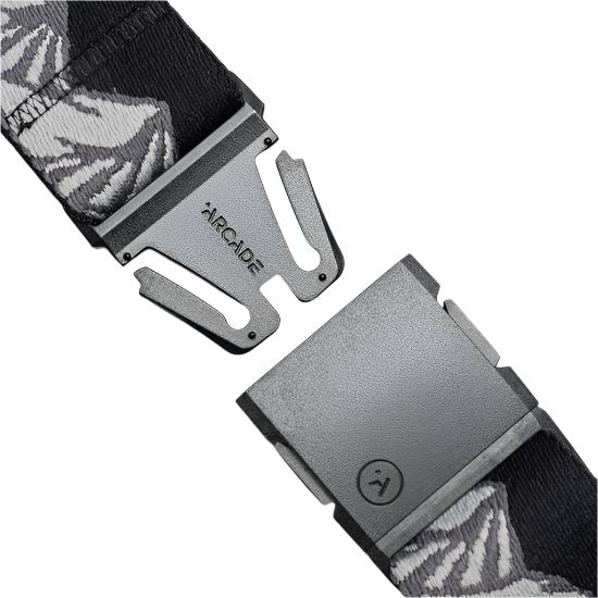 Arcade POW X Joseph Toney Belt 2025 - Black belt with white and grey abstract pattern on strap, silver buckle.