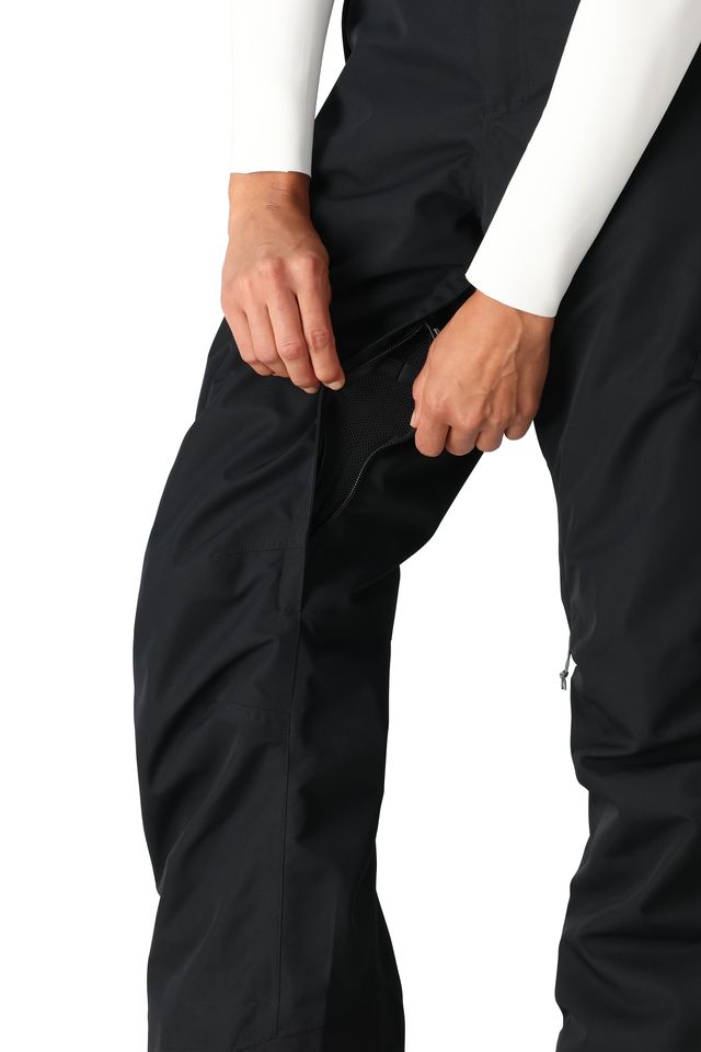 Women’s black cargo pants with zipper pocket and elastic waistband detail