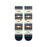 PALAMA CREW C SOCK 2023 - A pair of crew socks with a brown, white and blue patterned design.