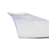 CAPiTA Pathfinder Camber Snowboard 2025 - A white snowboard with a purple stripe along its edge and a pink logo on top.