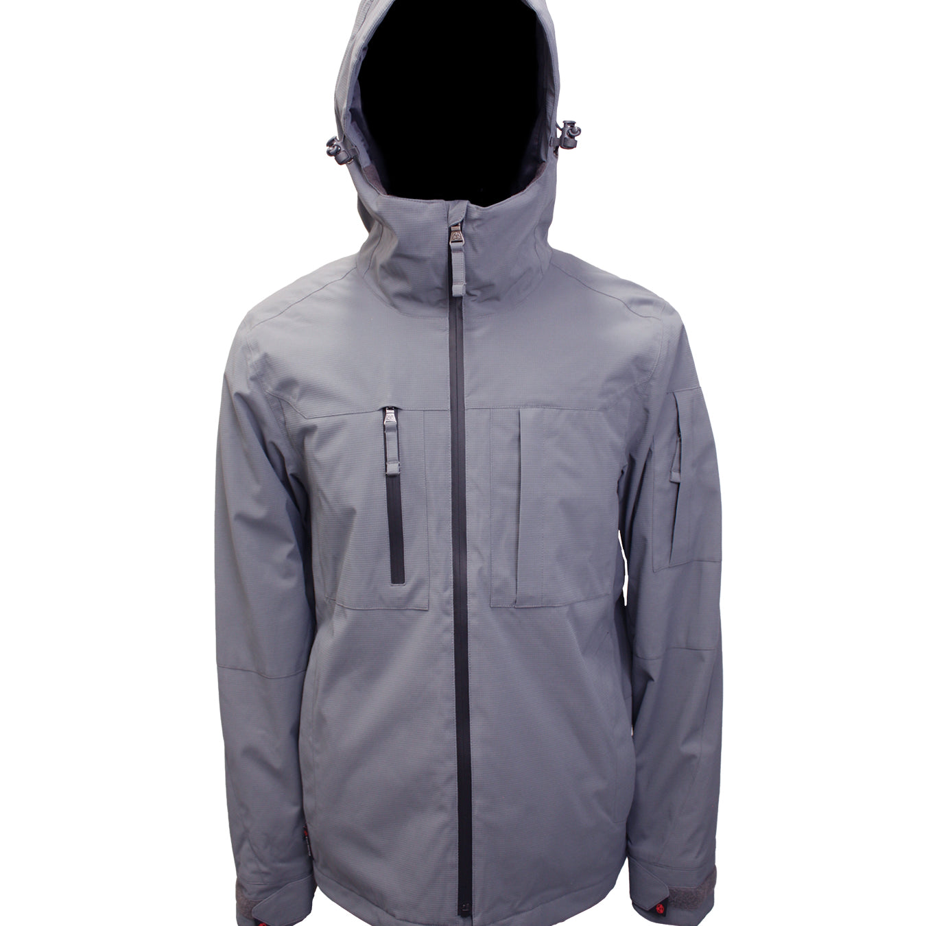 Turbine Planet Insulated Jacket 2025 - A gray jacket with a hood, featuring two zippered pockets on the front and a black zipper running down the middle.